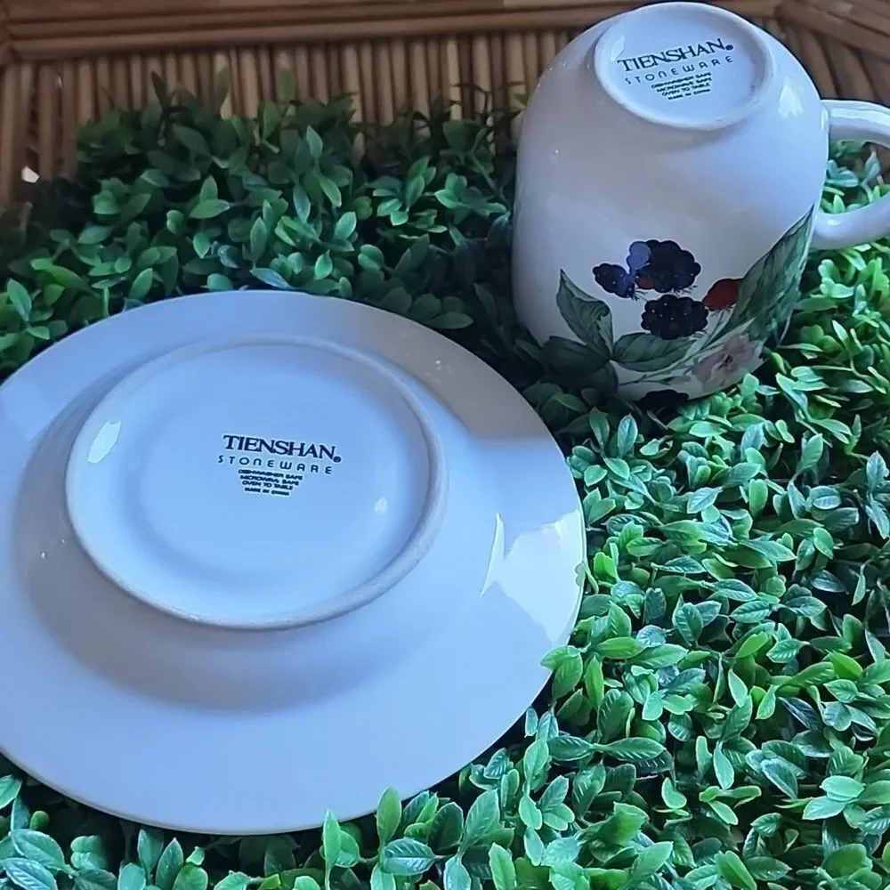 Vintage Stoneware Berries Teacup & Saucer Cottage Core Farmhouse Chic